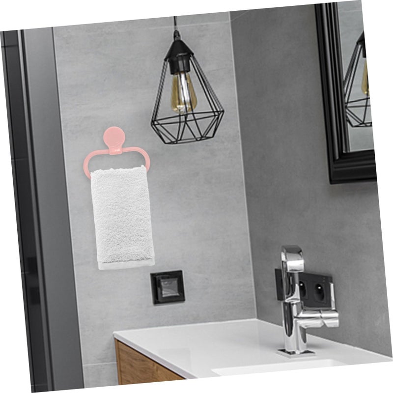 TOPBATHY Adhesive Hand Towel Holder, Pink Hand Rack for Bathroom and Kitchen, Plastic Oval Hanger Ring, No Drilling Required Space-Saving Design - Image 3
